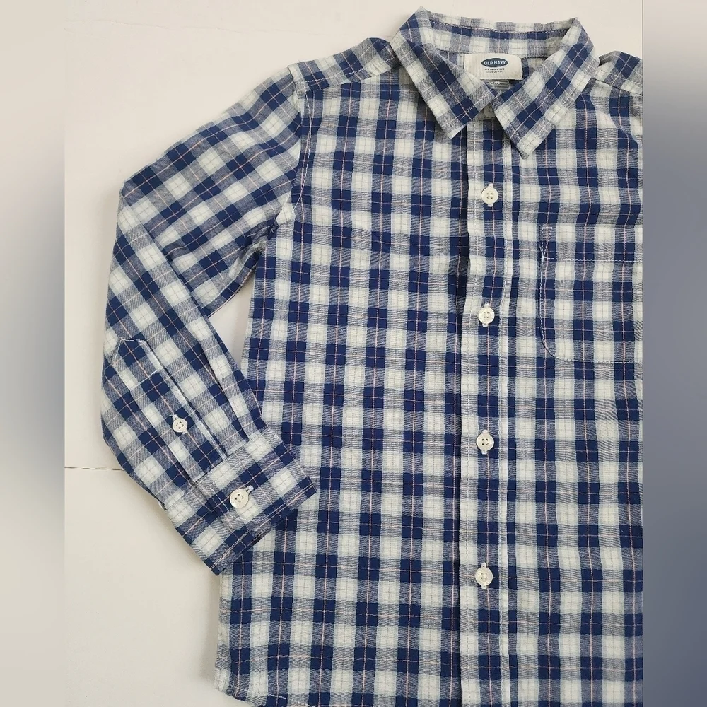 Old Navy Boys Navy Gingham Long Sleeves Shirt, sz XS (5)
